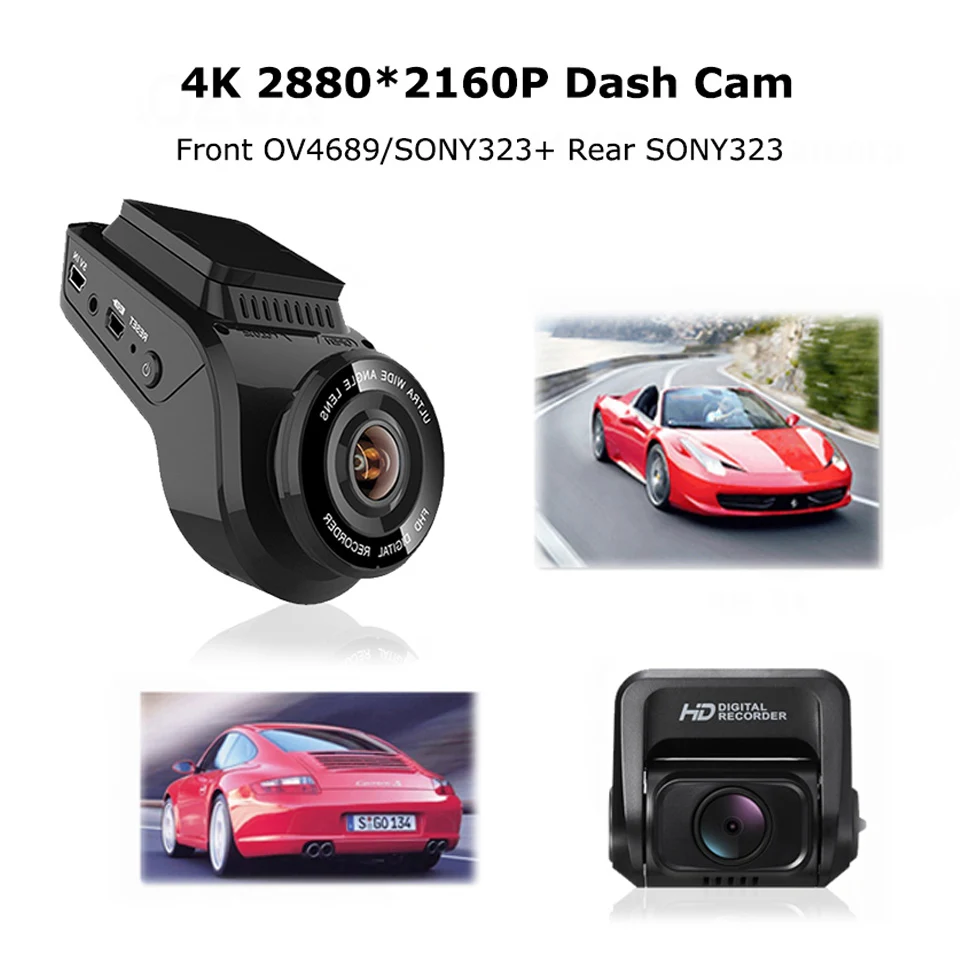 Автомобильный видеорегистратор 4K 2160P Передняя камера + HD1080P Автомобильная задняя