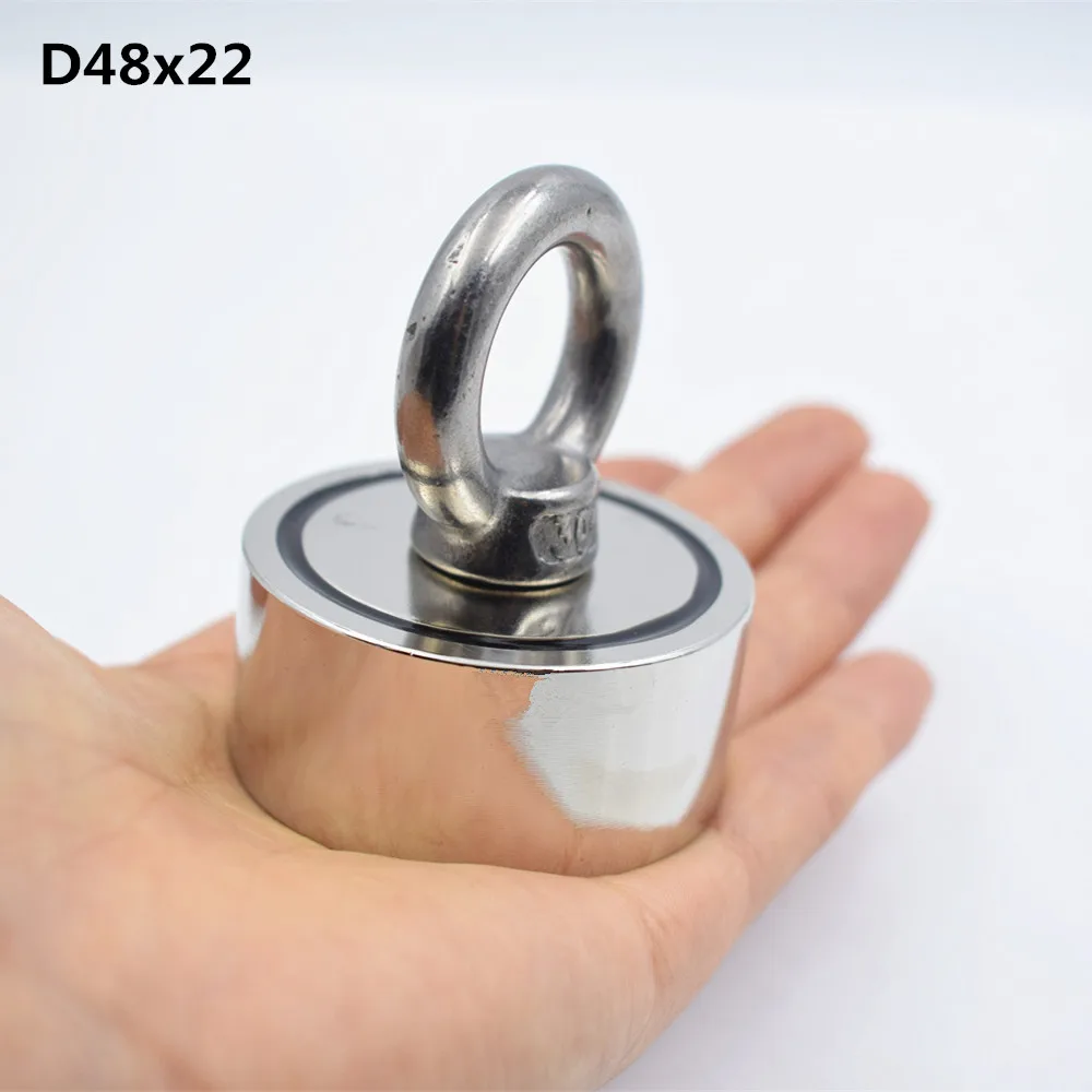 D48x22mm Two Holes Неодимовый магнит двухсторонний сильный спасательный рыболовный магнит 150KGx2 распознавание лица восстановление Стелл чашка NdFeB Тяговый держатель - Цвет: D48x22mm Two Holes