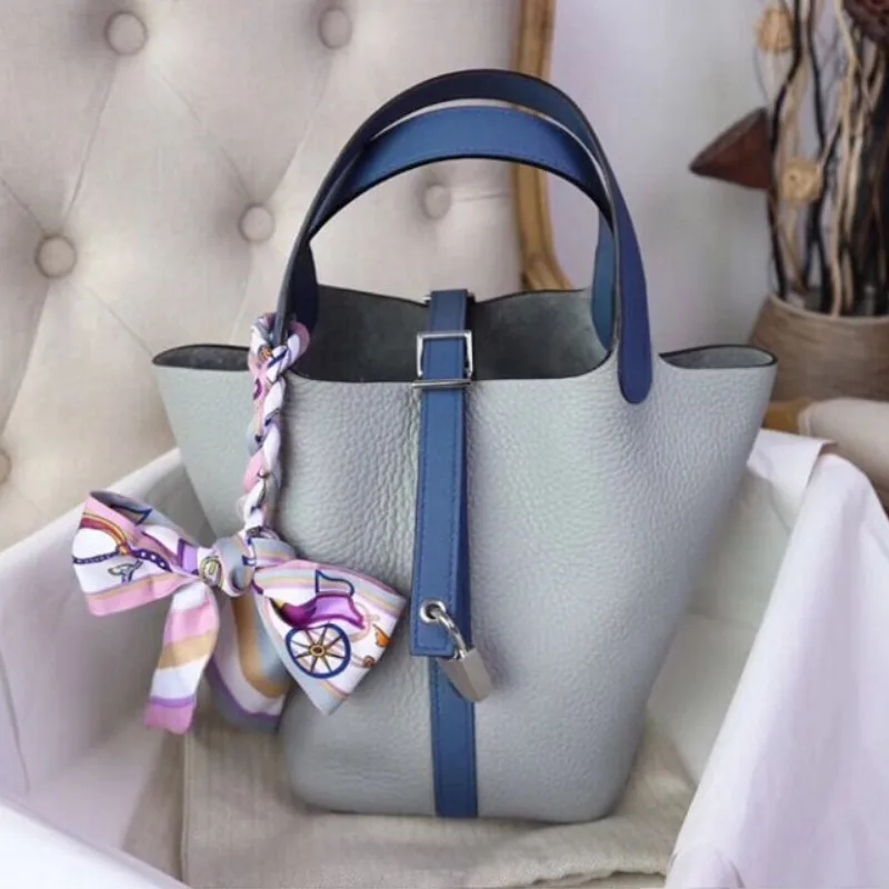 Buyuwant Genuine Leather Handbags Drawstring Designer leather bucket bag lychee pattern simple handbag GN-SB-stlzbd - Цвет: 5