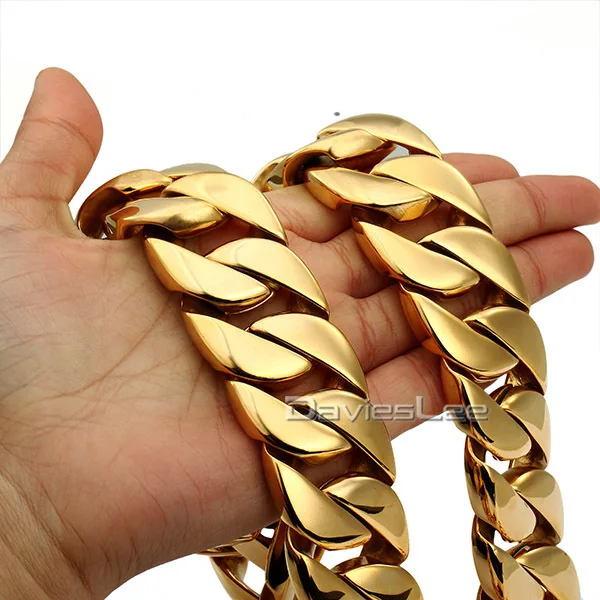 

30MM Super Heavy Thick Mens Chain Round Curb Gold Tone 316L Stainless Steel Necklace 18-36inch Fashion Gift DLHN29