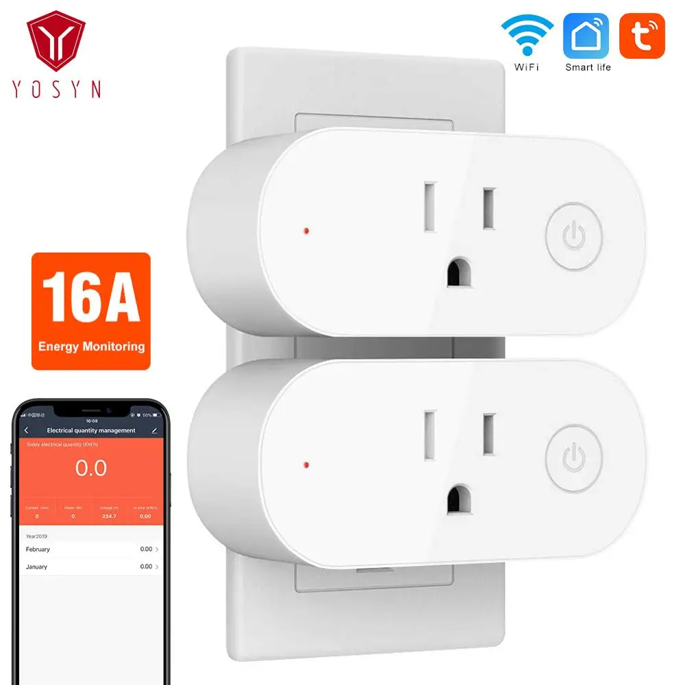 YOSYN wifi smart plug 16A с монитором питания Поддержка Google Home Alexa Голосовое управление США
