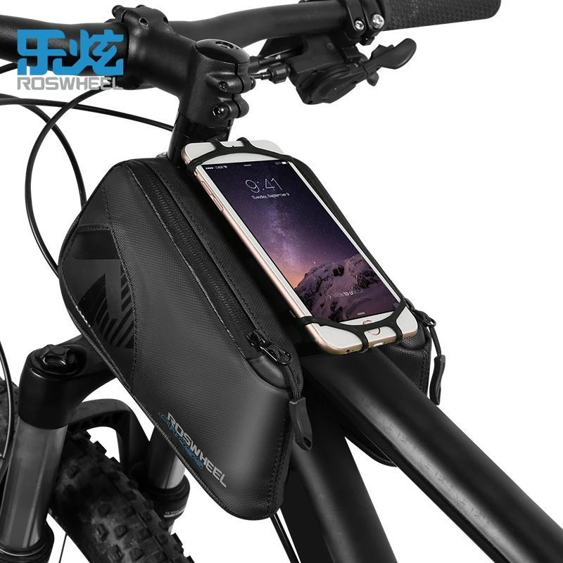 Roswheel-Soporte de doble bolsa para teléfono móvil, marco de tubo frontal superior para bicicleta de montaña o carretera, Smartphone, Pannier
