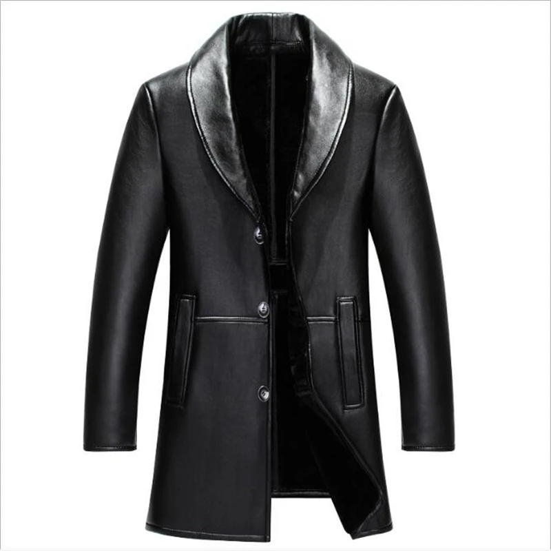 2021 Mens Jacket Middle Aged Male Fox Fur Collar Long Plush And Thick Overcoat Winter Sheepskin Keep Warm Coat Free Shipping | Мужская