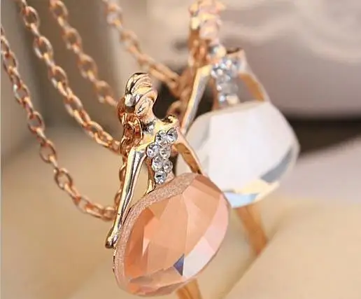 Fashion Sweet Charming Full Of Crystal Necklaces Female Ballet Girl Pendants Long Sweater Chain Necklaces. |