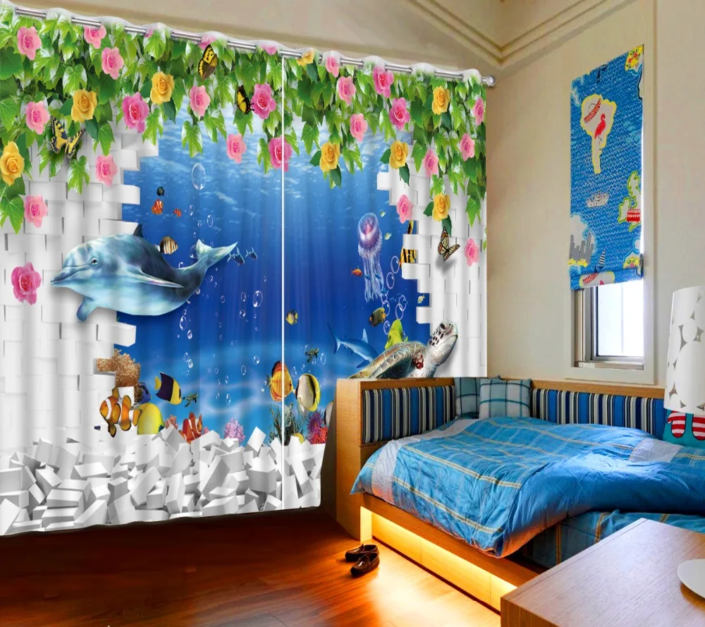 

Modern Window Curtains Photo Curtain ocean Pattern Living room Bedroom Kitchen Kids Curtains Home Decoration