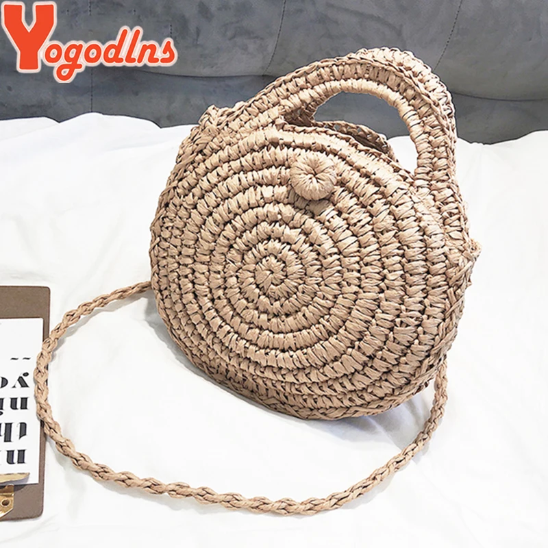 Yogodlns круглые соломенные сумки женская летняя сумка из ротанга ручная работа