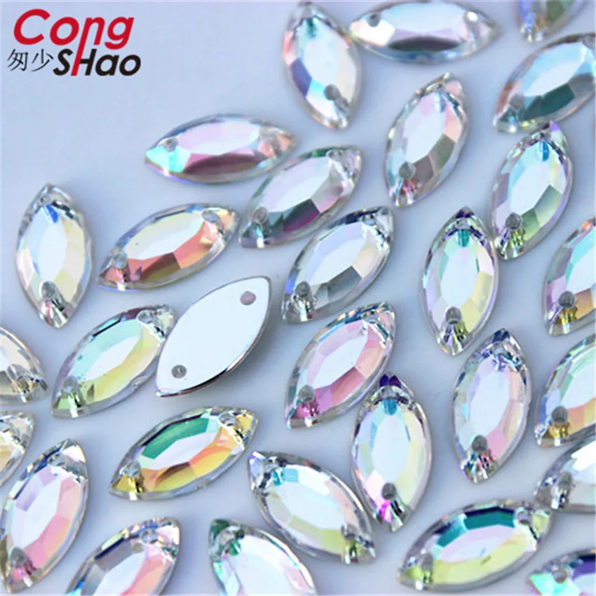 Cong Shao 100 шт. 6*12/7*15 мм Блестящий Кристалл маркиза AB Цвет Серебряная основа пришить