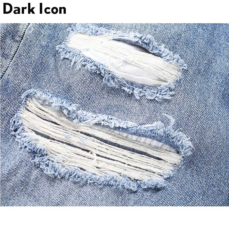 Мужские рваные джинсовые шорты Dark Icon хлопковые уличные черного и синего цвета