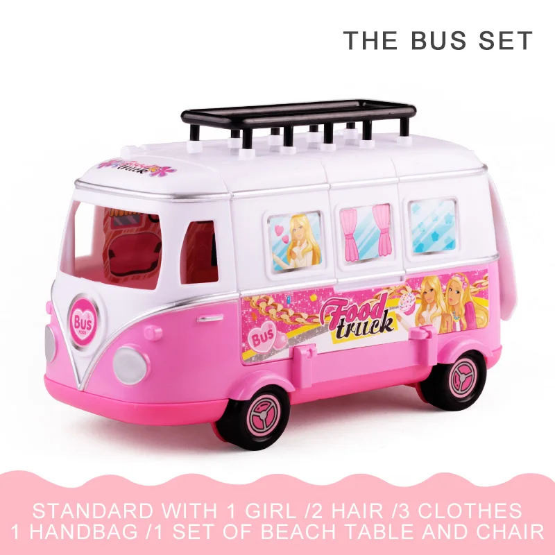 Bus set Веселые маленькие игрушки для пикника, для малышей, для детей, для девочек, набор Барби, автобус siku, игрушки для игр, машина с одеждой, сумочка для волос, подарок для 6 лет - Цвет: Bus set
