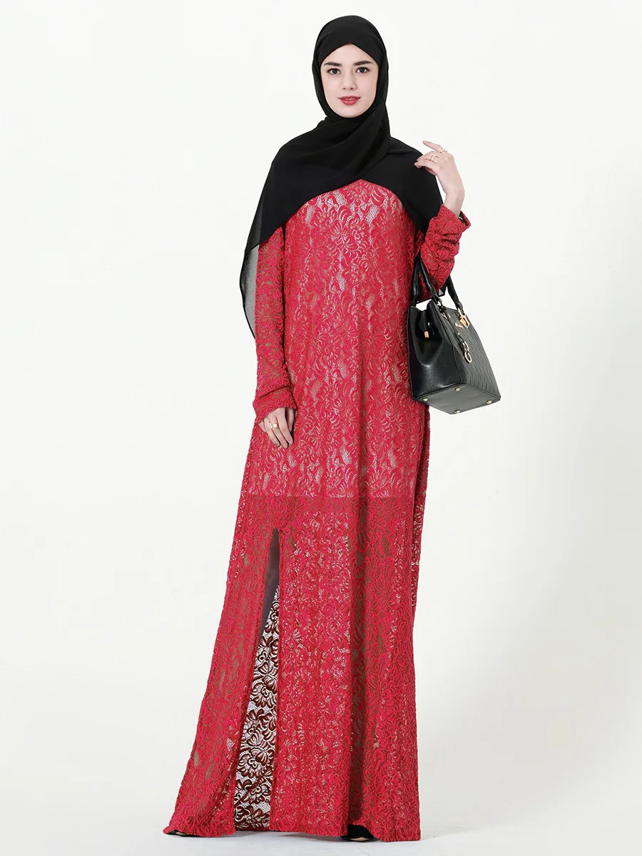 2019 модное женское кружевное платье с круглым вырезом и длинными рукавами большие