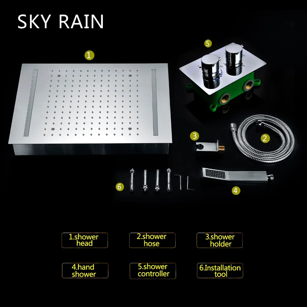 Хромированный двухфункциональный потолочный светодиодный смеситель для ванной