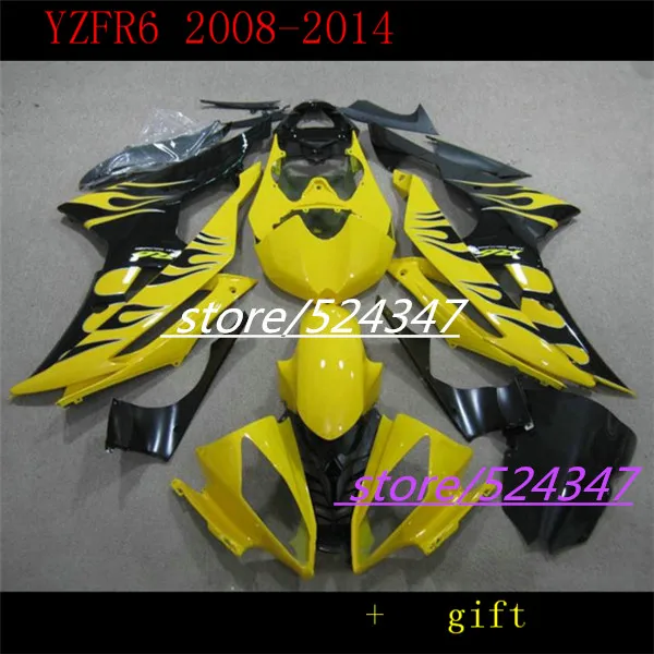 

Nn-Black flames yellow Fairing kit for YZFR6 08 09 10 11 12 14 YZF R6 2008 2014 YZF600 Fairings for Yamaha