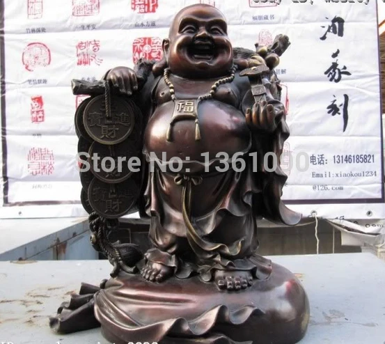 online Xd 00277 16 Chinês Popular Vermelho Bronze Moeda De Cobre Riqueza Sorte Maitreya Buda Estátua