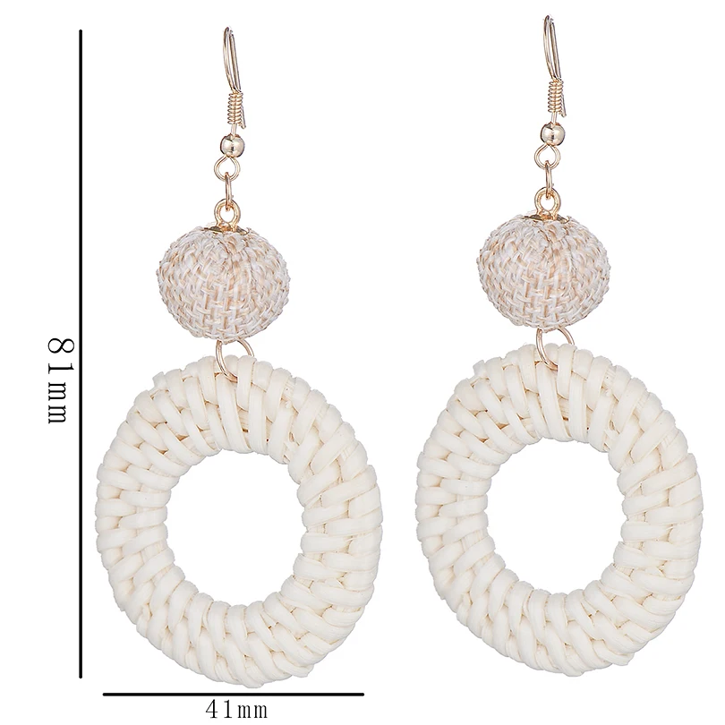 Серьги-подвески для женщин круглые геометрические серьги с Соломенной Плетеной