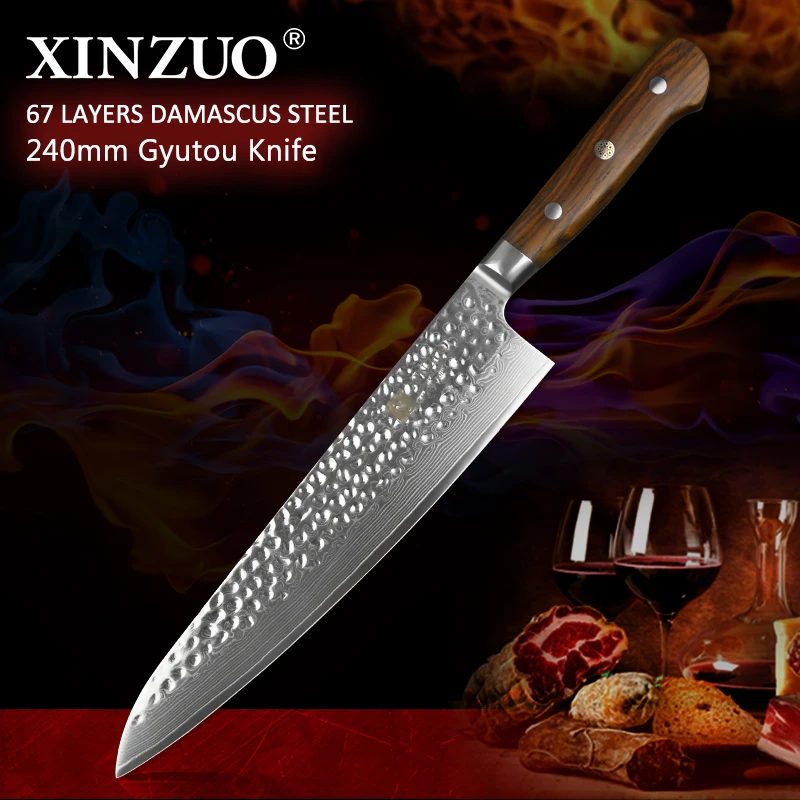 

Нож XINZUO Gyutou 240 мм, кухонный резец из высокоуглеродистой дамасской стали с рукояткой из розового дерева, нож мясника, столовые приборы