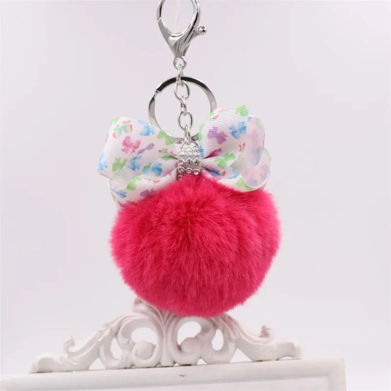 Fashion Accessories Bowknot Faux Rabbit Fur Keychain Ball Key Chains Bag Pendant Car Keyring Pompom Holder For Women | Украшения и