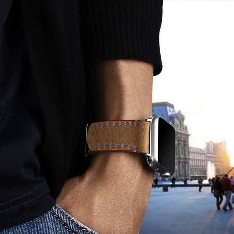 Ремешок для наручных часов Apple Watch Series 4 5 винтажный браслет из натуральной кожи 1 2