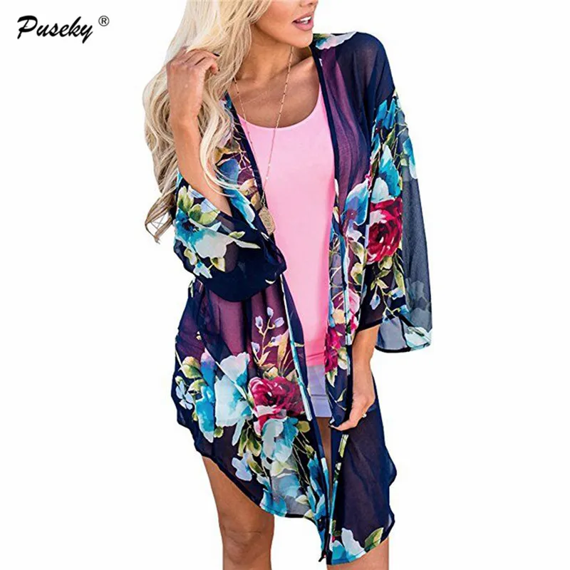 Для женщин Повседневное Винтаж кимоно кардиган дамы новый длинным рукавом шифон