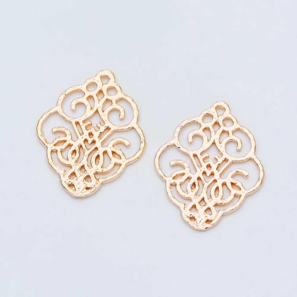 10pcs Gold Filigree Charm Connectors plated Brass Earring Charms Necklace Pendants with Loops 28x23mm (GB-583) | Украшения и
