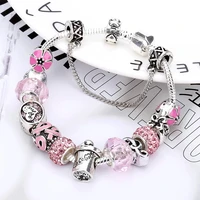 hpxmas trendy diy beads cola bottle bracelet for women pink crystal charm silver color bracelet snake chain charm bangle jewelry