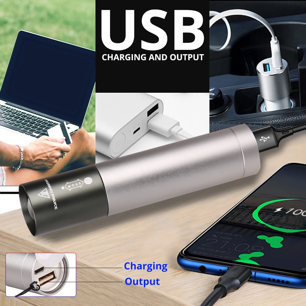 1200 мАч мощный перезаряжаемый USB СВЕТОДИОДНЫЙ светильник-Вспышка водонепроницаемый мини-фонарь с зумом портативный COB велосипедный походный светильник банковская лампа