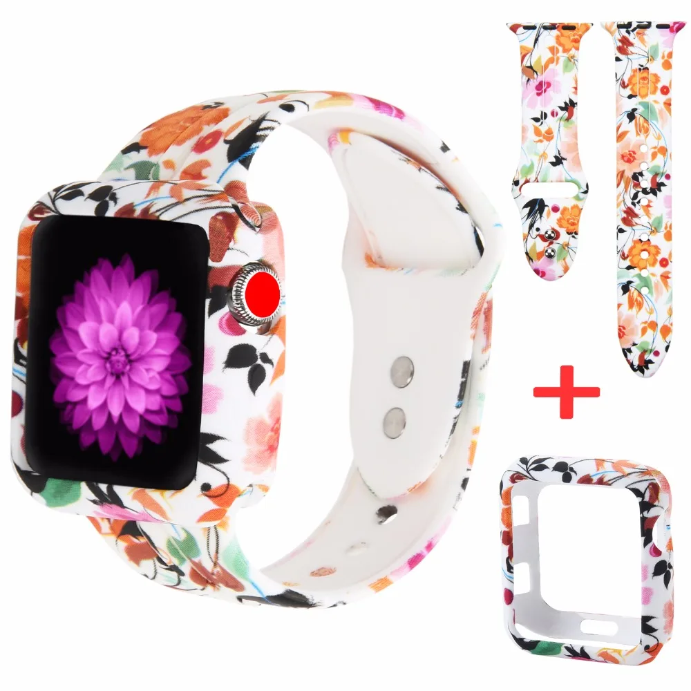 Мягкий силиконовый ремешок для часов Beorcabo с цветочным принтом Apple Watch Band 1 2 3 серии