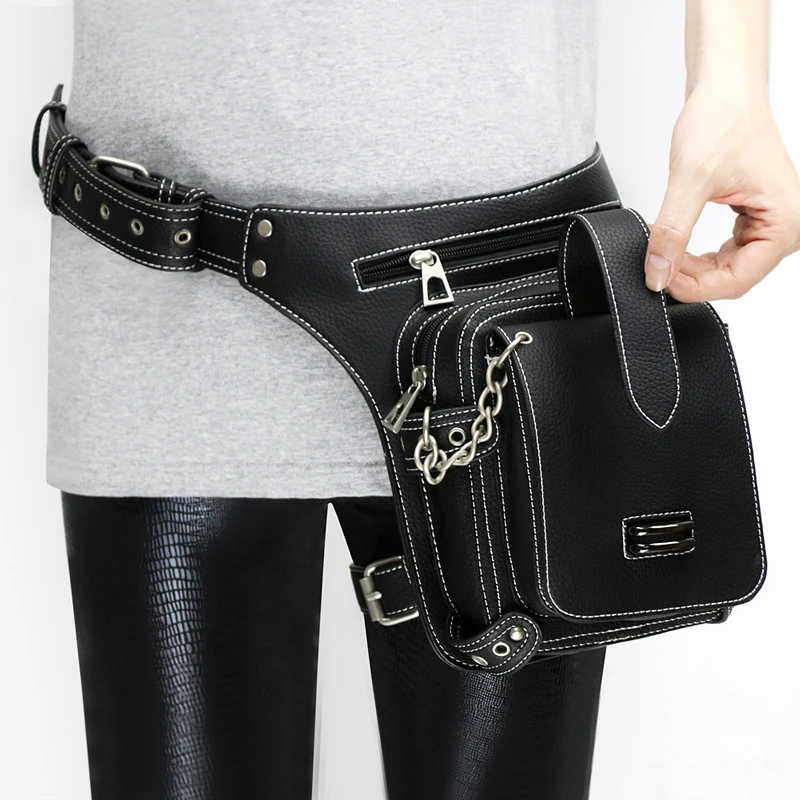 Стимпанк Винтаж поясные сумки для мужчин и женщин в стиле панк из искусственной