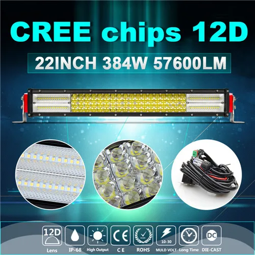 12D 22inch 384W CO светильник 2" 32" 4" 52" дюймов 12D внедорожный светодиодный бар 924W 744W 564W 384W светодиодный светильник бар комбинированный прожектор 9-32 в пост для авто 4x4 Lada Ford - Цвет: 12D 22inch 384W