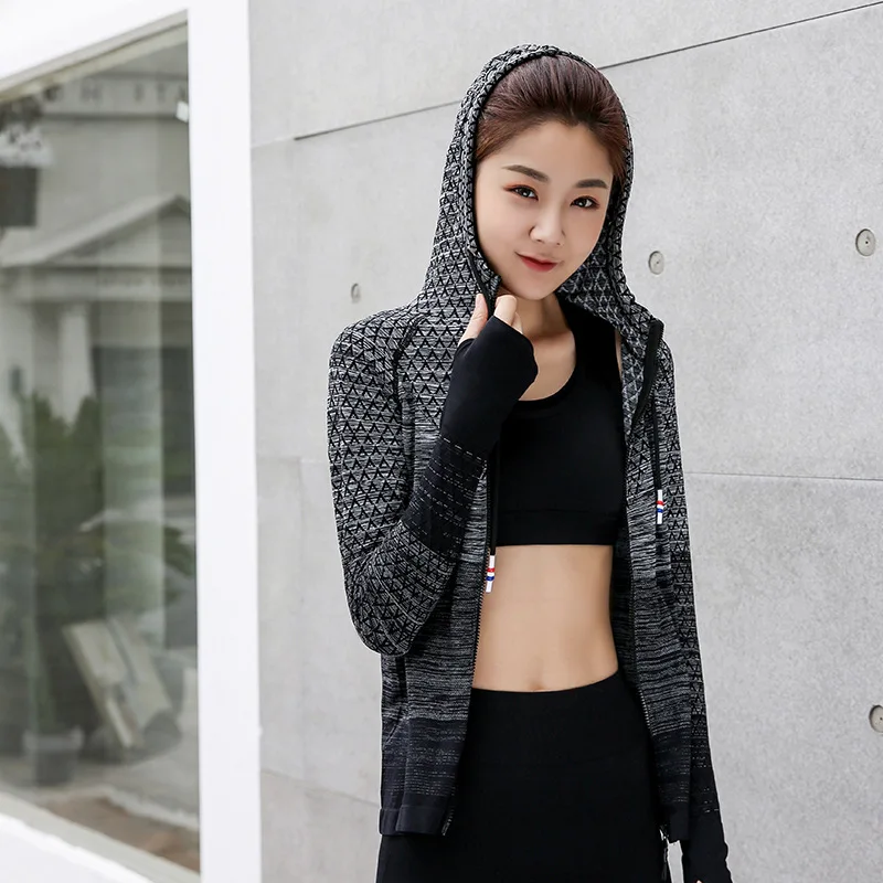 Dark grey Спортивная куртка Для женщин толстовки дамы йога куртка с длинным рукавом Толстовка бесшовные тренажерный зал рубашки спортивной куртки - Цвет: Dark grey