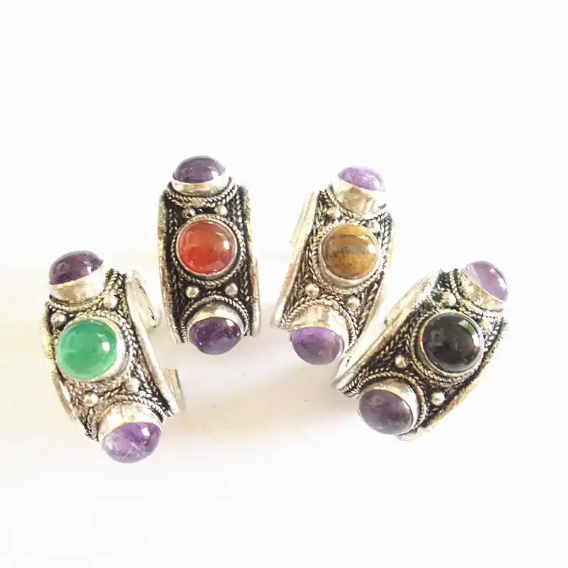 Тибетское кольцо для мужчин медь инкрустированная камнем бусы Открытые Кольца