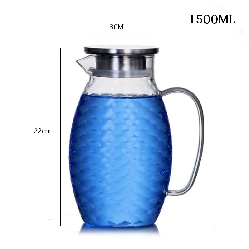 1.5L 1.5L/2L рыбья чешуя форма стеклянный набор водяного кувшина ча чай горшок кувшин шампанское коктейль кувшин и чашка лимонад фруктовый сок посуда для напитков - Цвет: 1.5L