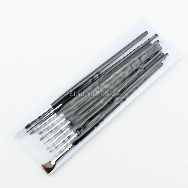 

10 Pcs Nail Art Design acrylic brush UV Gel Set Painting Draw Pen Black Handle Brush Tips Tool