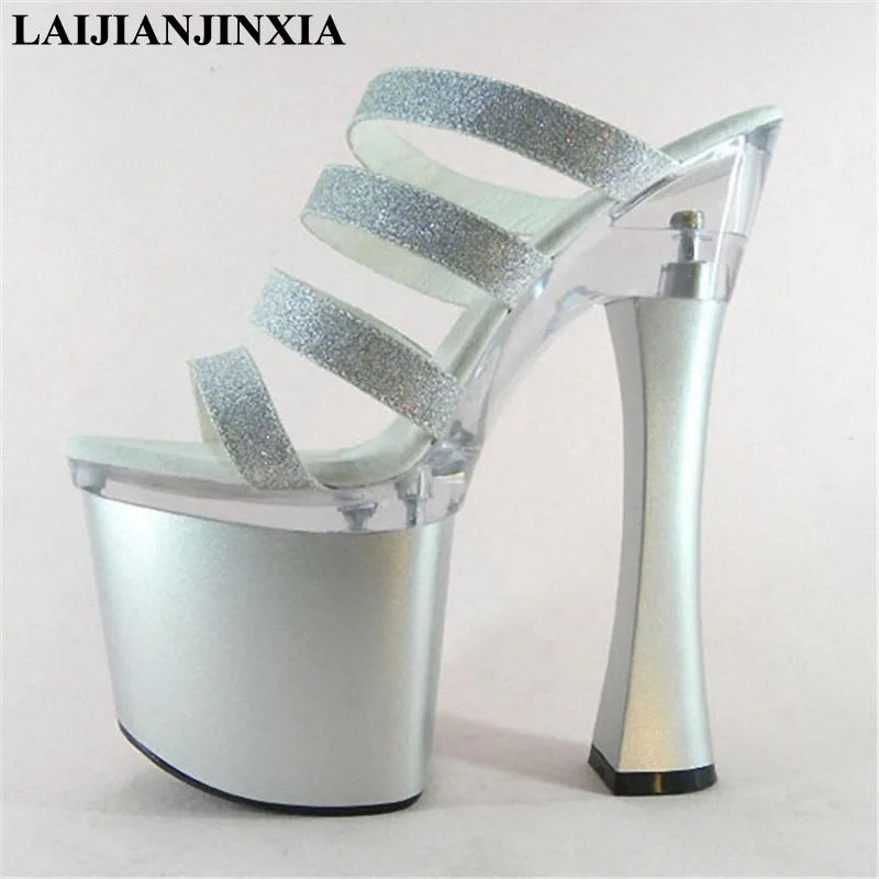 LAIJIANJINXIA Sexy New Women 18cm Square High Heels Platform Slippers Night Club Party Dress Dancing Shoes Pole Dance Shoes