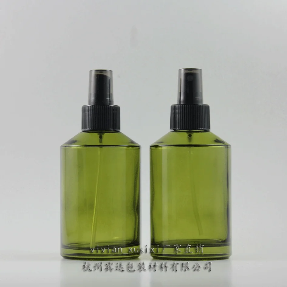 30pcs 200 ml round green glass lotion bottle with black plastic pump, green 200ml glass empty cosmetic bottle for liquid cream