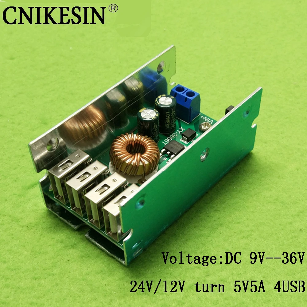Cnikesin Step Down Модуль 24 В/12 В отложным воротником 5V5A 4USB мобильного телефона зарядки Buck