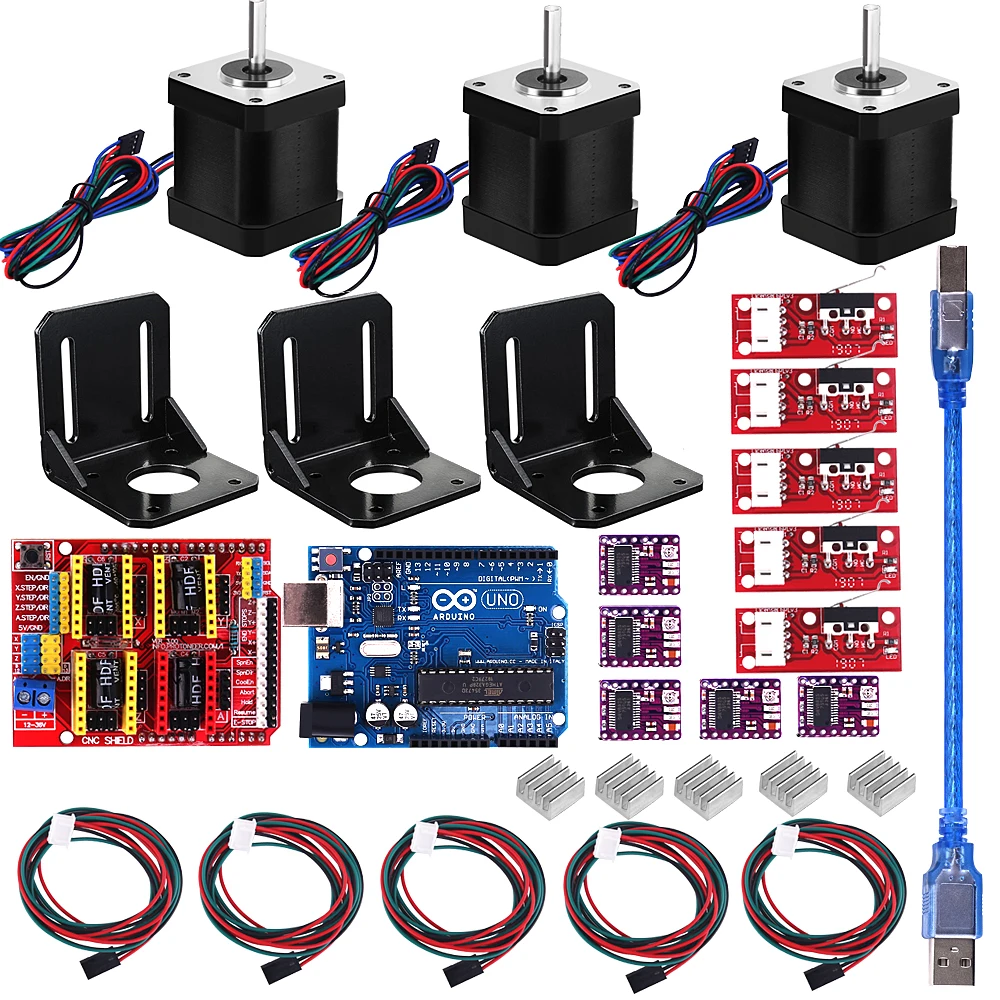 3D Priter/комплект шагового двигателя, A4988 Драйвер+ UNO R3 плата+ RAMPS 1,4 переключатель фиксатор+ DRV8825 драйвер двигателя+ Nema 17 мотор