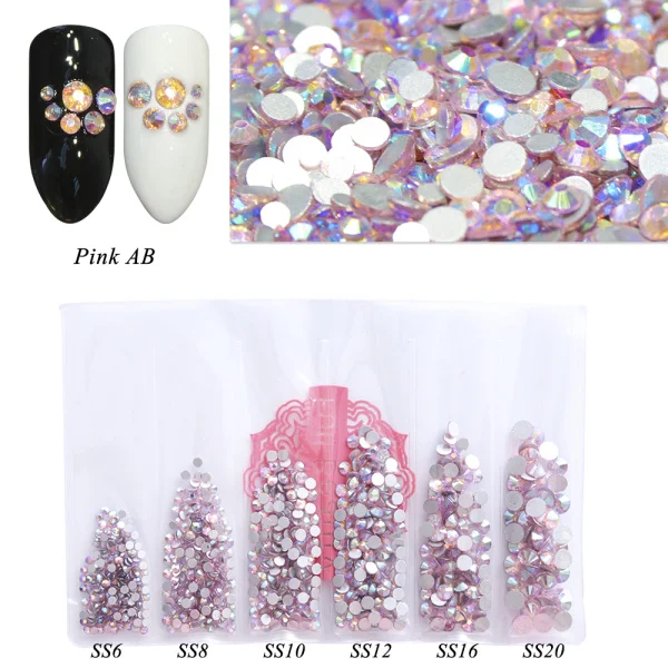 Pink AB Полная красота 720 шт AB Цветные 3D Блестки для ногтей, стразы смешанного размера с плоской задней стороной, набор инструментов для украшения ногтей CH838 - Цвет: Pink AB