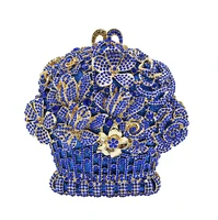 dazzling women gold blue flower hollow out crystal evening metal clutches small minaudiere handbag purse wedding box clutch bag