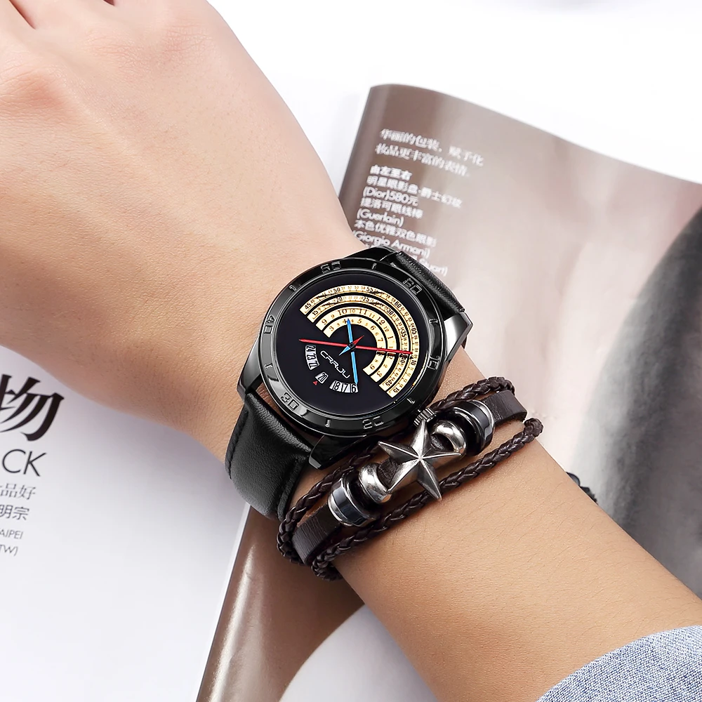

Top Brand Luxury CRRJU Men Watch Male Fashion Casual Quartz Wristwatch Leather Military Waterproof Clock Relogio Masculino