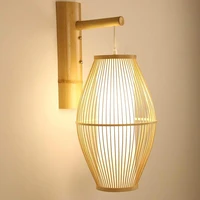 bamboo lantern shade wall lamp fixture rustic country asian japanese sconce light home bedroom living room hallway