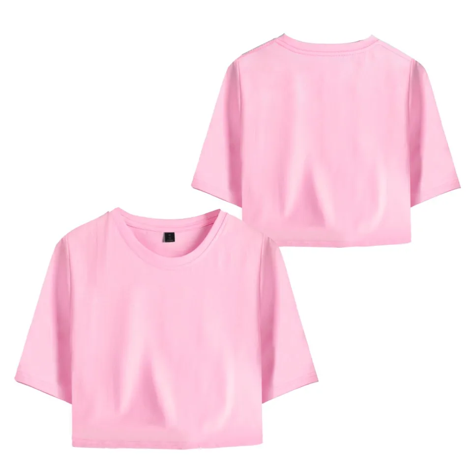 pink Solid color Дропшиппинг DIY Пользовательский логотип Футболка женская сексуальная открытый пупок футболка хип хоп хлопок короткий рукав Kpop Настроить кроп Топы - Цвет: pink Solid color