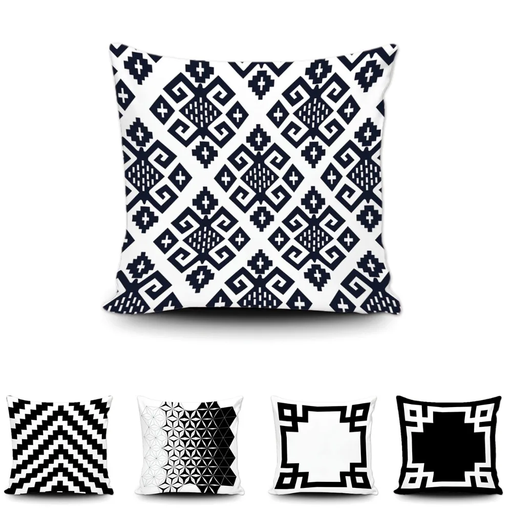 Современная черно белая греческая наволочка с границей абстрактная