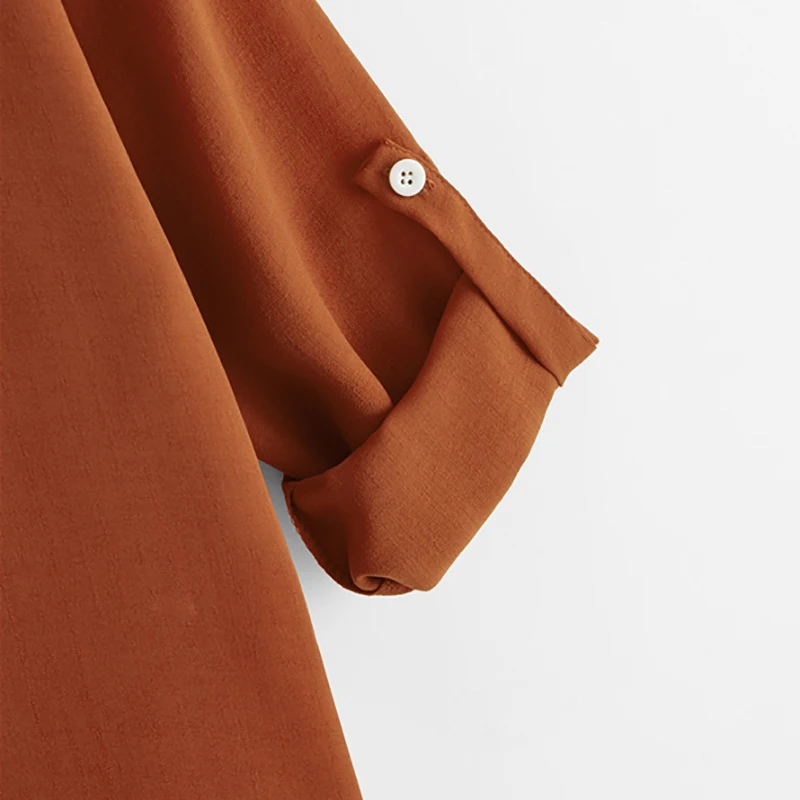 Dotfashion блуза с карманами и пуговицами, Женская Весенняя Повседневная рубашка с отворачивающимися рукавами, женские топы, модные новые блузки