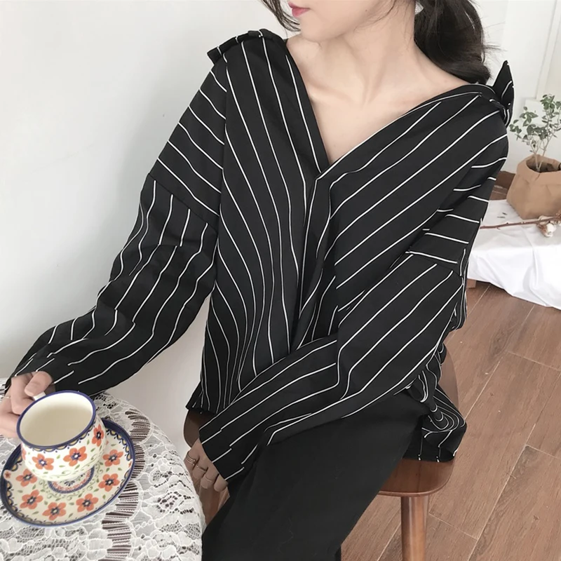 RUGOD 2018 свободная полосатая блузка в Корейском стиле Женская Повседневная блуза с