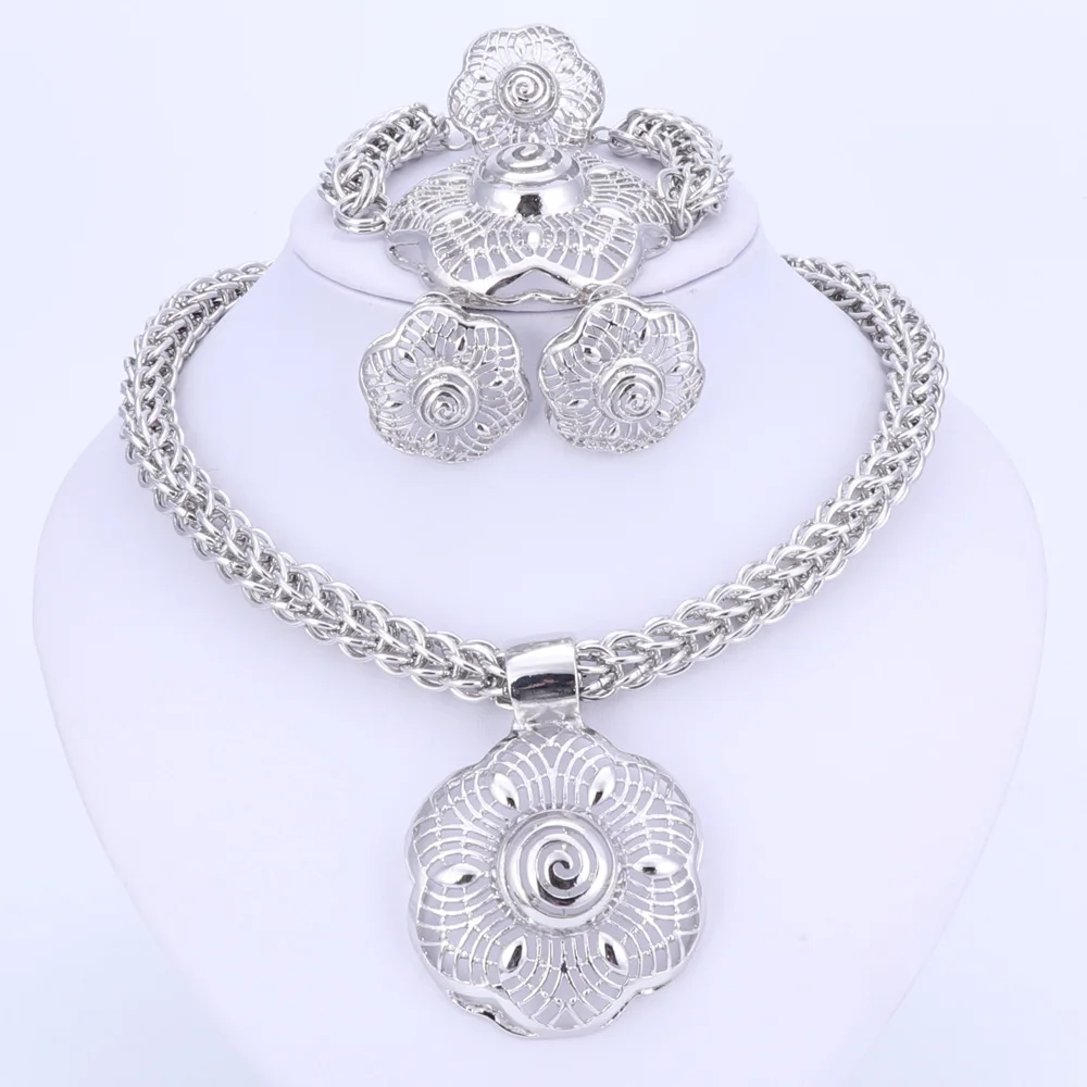 2020 топ изысканный Дубай комплект ювелирных изделий роскошный серебряный цвет