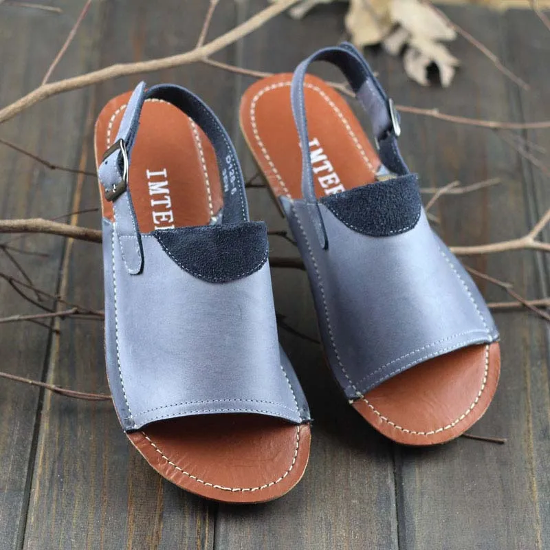 Первый слой из кожи ручная роспись в винтажном стиле с открытым носком плоские