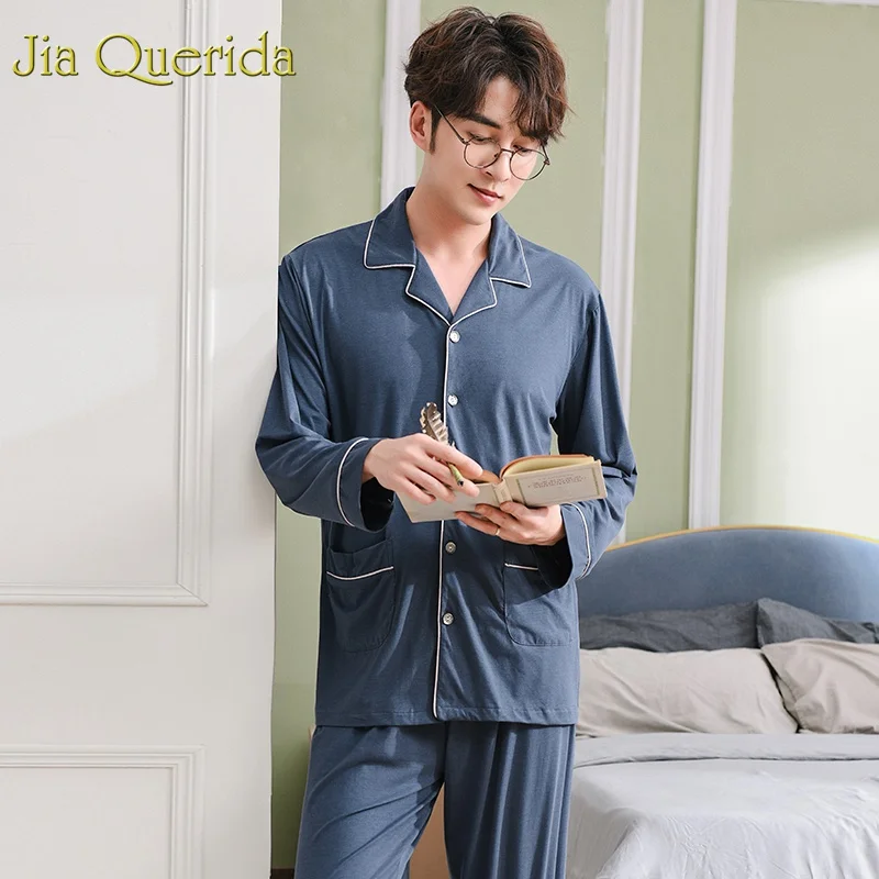 Мужская пижама J & Q из модала мужские Модные однотонные спальные костюмы для дома