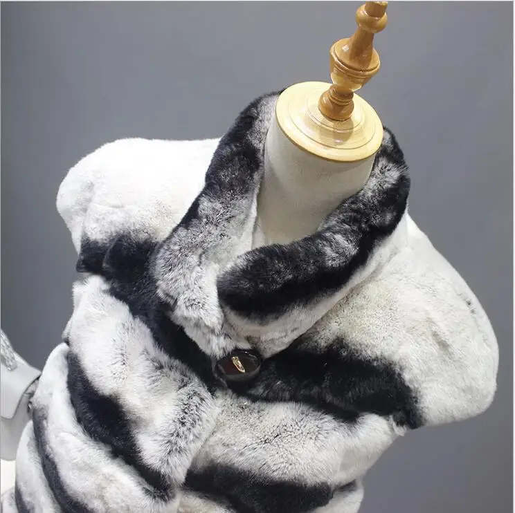 natural rex rabbit fur chinchilla color vest women autumn winter warm waistcoat 90cm length V106 images - 6