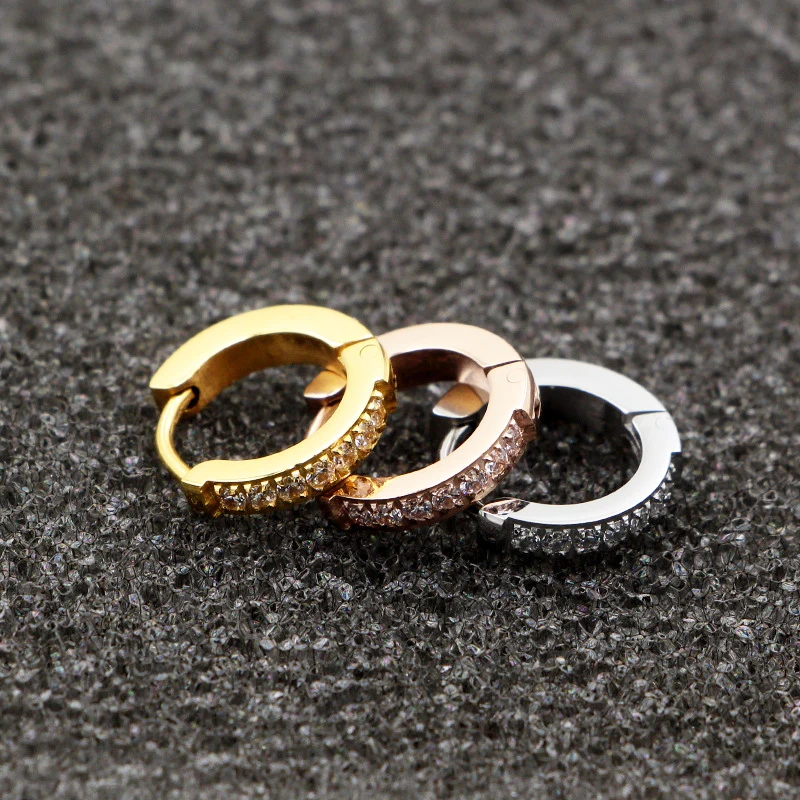 Женские полукруглые серьги кольца из титановой стали с цирконом|hoop earrings for