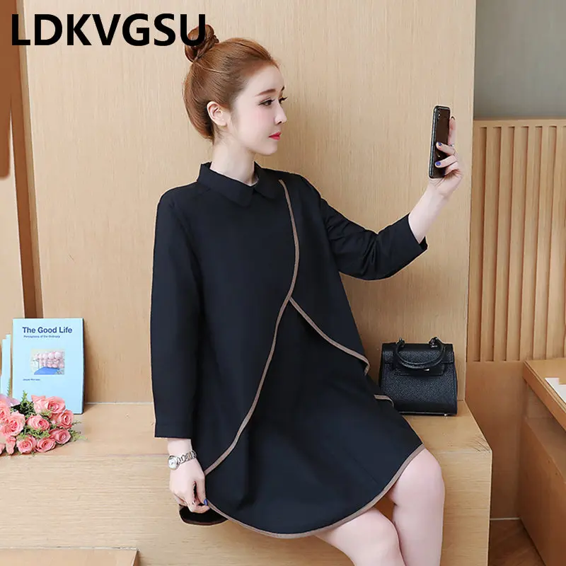 Женское асимметричное платье рубашка однотонное свободное большого размера с